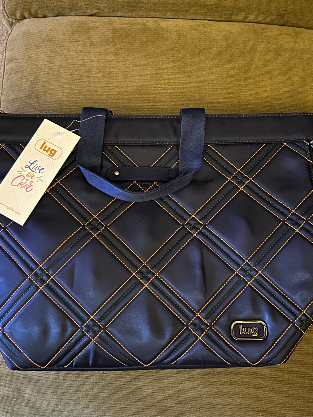 lug Navy Quilted Laptop Brief with Contrast Stitching